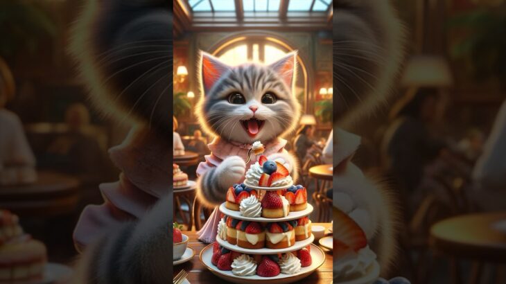 【美味しいスイーツ食べ放題❣️／All-you-can-eat delicious sweets❣️】 #shorts #fyp #kitten #catvideos #sweets #猫 #スイーツ